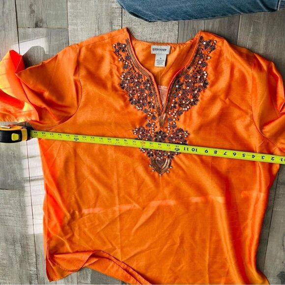 NWT Vintage Orange Gold Beaded Rhinestone Sequin Embellished V Neck Tunic 3X - Picture 8 of 13